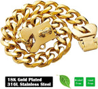 Strong Stainless Steel Gold Dog Collar,Heavy Duty Chew Proof Thick Cuban Link Chain Collar for Medium and Large Dogs(Long 20'',Width 0.75'')
