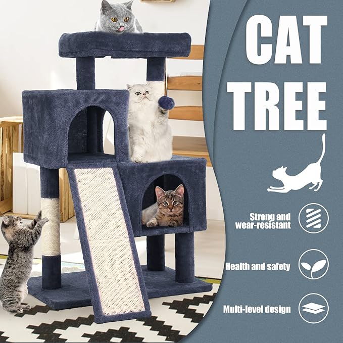 Cat Tree for Indoor Cats, 36in Cat Tower Multi-Level Cat Condo with Sisal Scratching, Scratching Board, Dangling Ball, Extra Large Perch for Cats and Kittens (Dark Grey)
