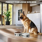 Ceramic Dog Bowls for Large Dogs - 7.5'' Round × 3'' Tall Dog Food & Water Bowl Set of 2 - Large Ceramic Bowl with Anti-Slip Rings - Food and Water Bowls with 5 Cups Capacity