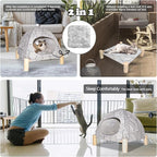 2-in-1 Elevated Cat Tent Cat House, Quick Assembly and Disassembly, Portable Indoor/Outdoor Cute Cat Bed Cave-White Diamond Pattern