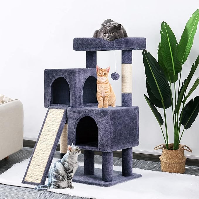 BestPet 36 inches Cat Tree for Indoor Cats Cat Tower with Scratching Posts Multi-Level Cat Furniture Condo with Ramp, Perch Spacious Cat Cave & Funny Toys for Kittens House,Dark Grey