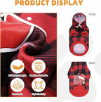 KOOLTAIL Christmas Dog Hoodie, Red Plaid Pet Sweater, Hat Hooded Sweatshirt Dog Clothes for Small Medium Large Dogs Boys Girls, Soft Warm Winter Cold Weather Coat with Leash Hole&Pocket, Santa, S