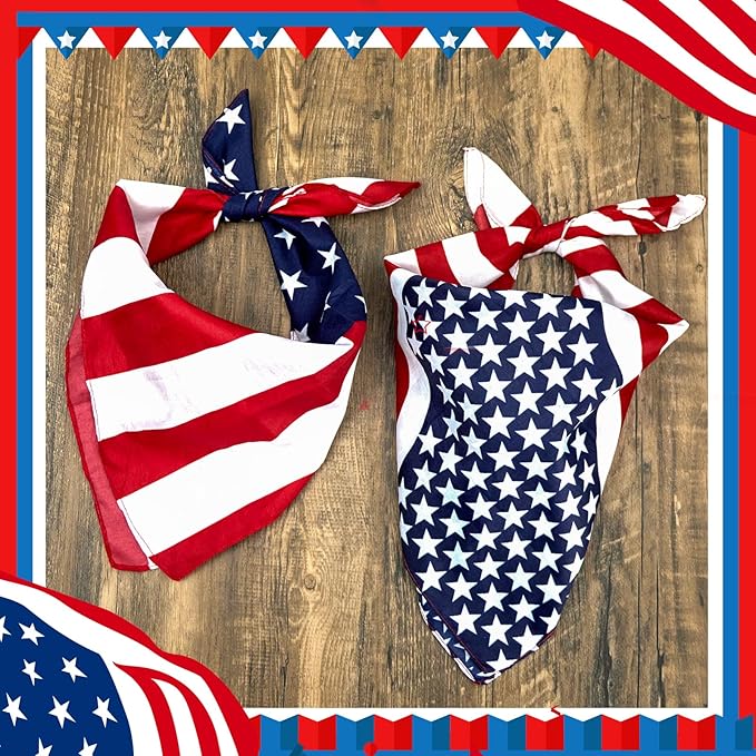 GOLD HONEY 2PCS American Flag Dog Bandanas Reversible in Box, Patriotic Dog Scarves for Large Dogs, 4th of July Memorial Day Pet Scarf, USA Flag Bandana Pet Accessories