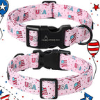 ARING PET 4th of July Collars for Dogs, Fourth of July Pink Patriotic USA Flag Dog Collar for Puppy Small Medium Large Boy Girl Doggy-L