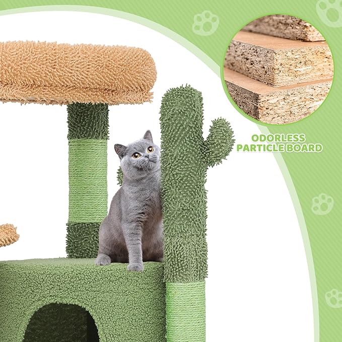 Magshion 42" Cactus Cat Tree, Multi-Level Cat Tower for Indoor Cats with Scratching Posts, Ramp, Top Perch, Side Basket & Platforms, Cat Climbing Tower Kittens Pet Play House