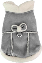 Jecikelon Bowtie Dog Cold Weather Coat Fleece Lining Warm Pet Puppy Turtleneck Dogs Winter Clothes for Small Dogs with D-Ring (Gray, Medium)