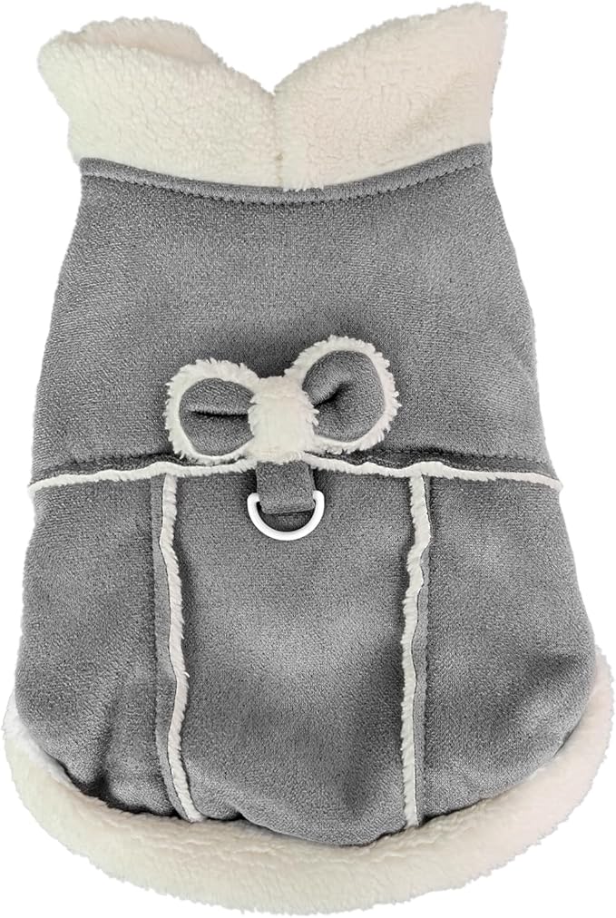Jecikelon Bowtie Dog Cold Weather Coat Fleece Lining Warm Pet Puppy Turtleneck Dogs Winter Clothes for Small Dogs with D-Ring (Gray, X-Small)