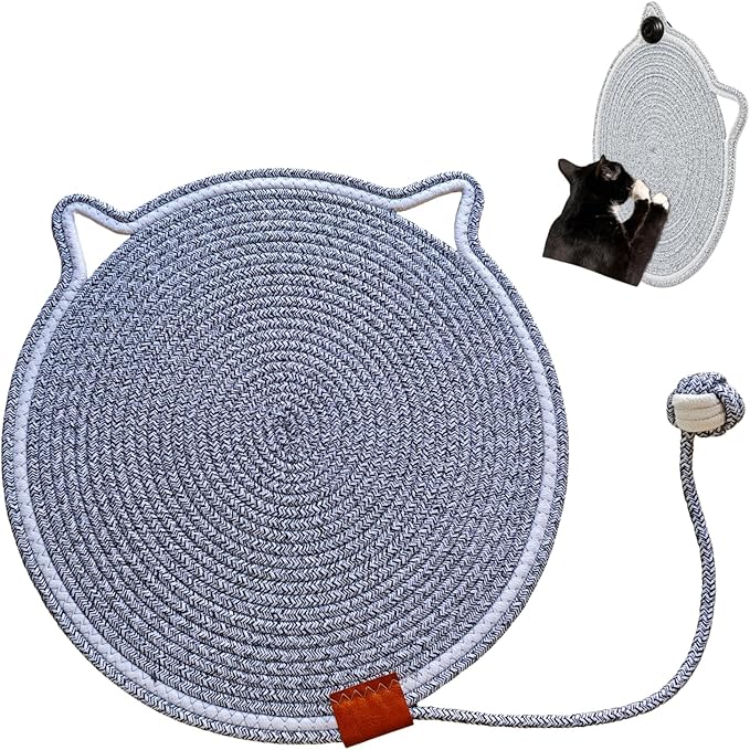 Cat Scratcher Mat, Natural Cotton Rope Cat Scratching Pad, 16.9'' Round Cat Wall & Floor Scratch Pad, Durable Double - Sided Cat Scratcher, Furniture Protector for Wall, Sofa, Couch, Carpet, Grey