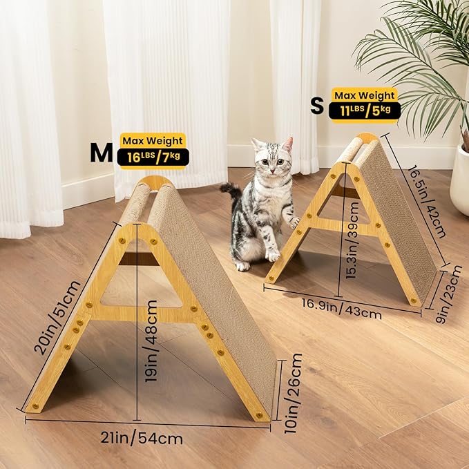 Cat Scratcher Cardboard with Wood Frame, 3-in-1 Vertical & Horizontal Scratching Pad, Reversible Cat Scratch Board, Durable Furniture Protector for Kittens & Small Cats