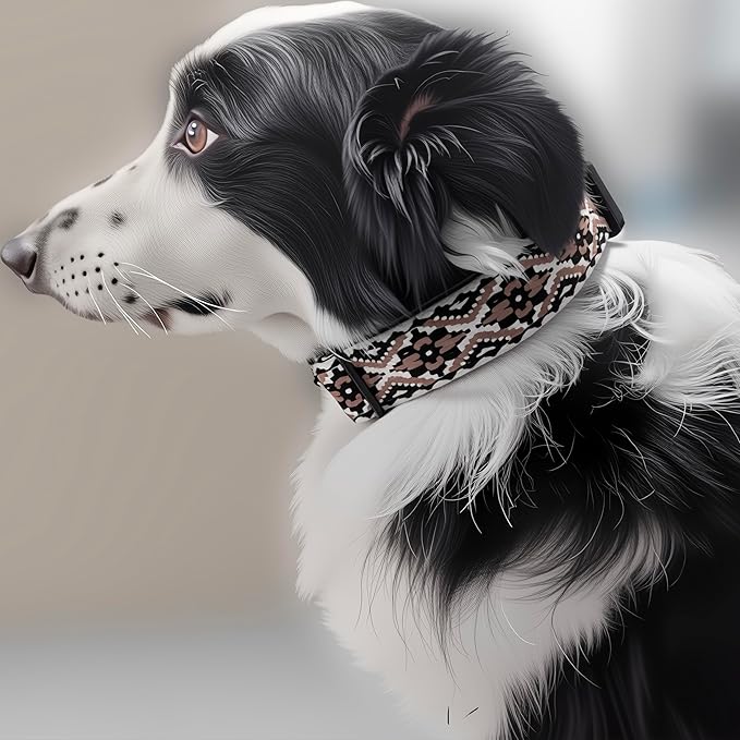 Heavy Duty Dog Collar with Unique Leopard Totem Design Adjustable Durable Nylon Collar, Metal Buckle for Large Dogs Bold Style for Training & Outdoor Adventures (Ethnic S)