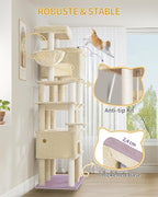 Cat Tree, 78.7" XXL Cat Tree with 10 Scratching Posts, 2 Caves, 2 Hammocks, Large Platform, Cat Brushes, Basket, Heavy Duty Cat Tree for Maine Coons, Large Cats, Beige MS20018YL