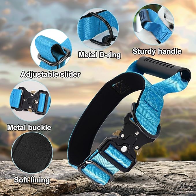 JSXD Tactical Dog Collar, 1.5 Inch Wide, Heavy Duty Military Training Collar with Handle, Metal Quick Release Buckle, 1000D Nylon, for Medium Large Dogs
