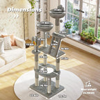 Cat Tree, 72in Indoor Cactus Cat Tree with Transparent Capsule, Sisal Scratching Posts, Plush Perches and Interactive Toys for Kittens and Large Cats, Gray