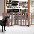 Freestanding Dog Gate Indoor,Doggie Gate Foldable Pet Gates for Doorways,Stairs or Hallways, Wooden Brown Pet Gate for the House, Pet Fence with Support Feet Included,32 "Height-4 Panels