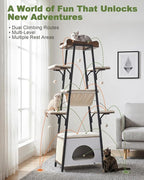 74-Inch Modern Cat Tree Tower for Large Cats, Multi-Level Cat Tower with Scratching Board, Large Perch, Hammock, Removable Pads, White