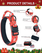 Hotsky Christmas Tactical Dog Collar, Adjustable Military Training Xmas Collar with Handle and Have Duty Metal Buckle for Medium Large Dogs, with Airtag Holder and 2 Patches(Christmas Red,M)