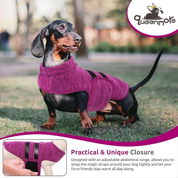 Queenmore XXL Dog Sweaters, Soft Fleece Vest Pullover Dog Jacket with Leash Hole, Warm Winter Pet Clothes Cold Weather Doggy Dachshund Sweater for Large Dogs Cats Boy or Girl (Cationic Berry, XXL)
