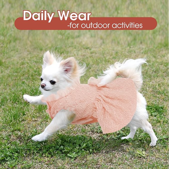Kuoser Dog Dress, Cute Dog Dresses for Small Dogs Girl Elegant Puppy Tutu with Bow-Knot, Doggie Princess Costume Pet Outfit for Birthday Party Christmas Halloween Wedding, Pink XS