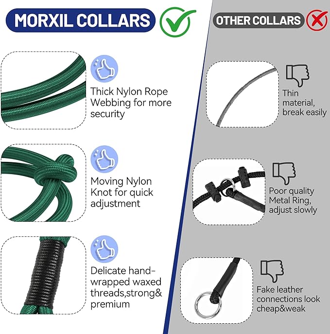 Slip Dog Collar, Nylon Rope Dog Choker Collars with Adjustable Stopper, Heavy Duty Collar for Medium Dog Training (Green)