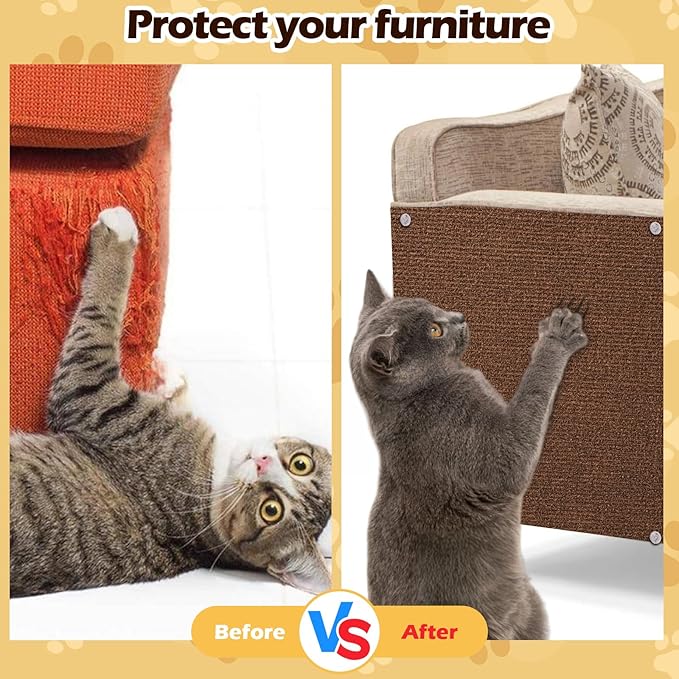 Cat Scratch Mat - 78.74"x15.74" Self-Adhesive Anti Scratching Pad for Couch, Trimmable DIY Cat Sofa Furniture Wall Cat Tower Protector, Replacement Pads for Pet Couch Protector from Claws Dark Brown