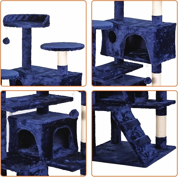 LEMY 54 Inch Cat Tree,Multi-Level Cat Tower Condo for Indoor Kittens,Blue Cat House with Sisal-Covered Scratching Post for Cats to Play and Sleep