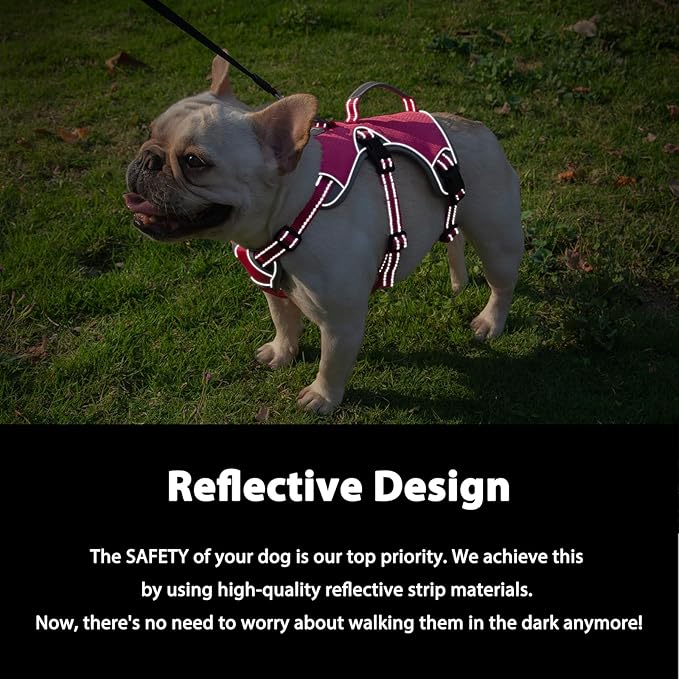 Huntboo Escape Proof Dog Harness, Escape Artist Harness, Reflective Dog Harness with Handle, Durable,Adjustable Vest for Small Medium Large Dogs Walking, Training, and Running Gear(Rose Red, M)