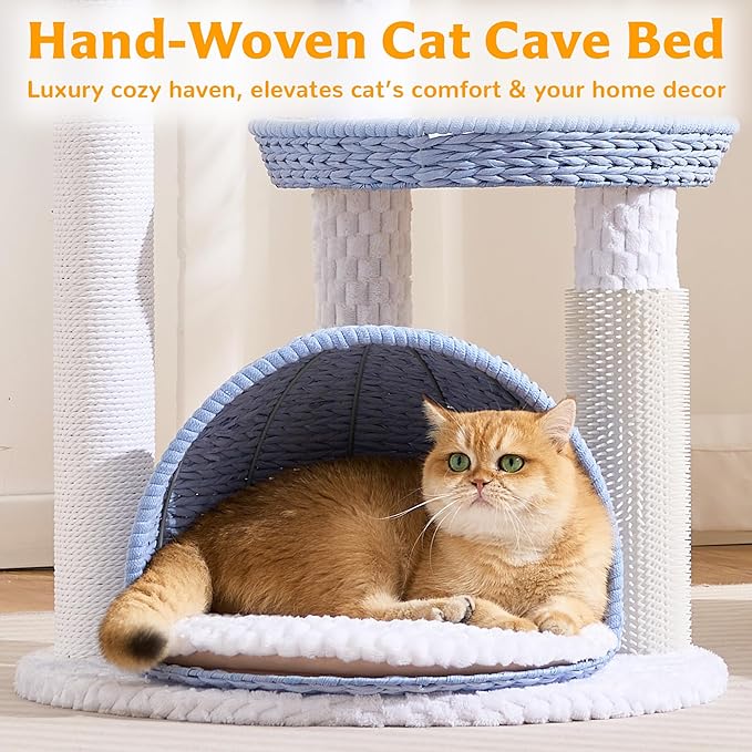 Modern Cat Tree Tower for Large Cat with Scratching Post for Indoor, 46 inch Multi-Level Cat Tower with Handwoven Beds, Cat Cave, Dangling Balls