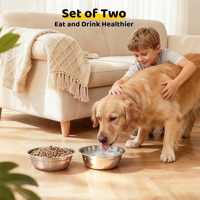 URPOWER 2 Pack 8" Stainless Steel Dog Bowls - 50oz Thickened Durable Pet Bowls for Food and Water, Fit for Elevated Dog Bowl Stand