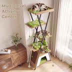 PETSITE 73-inch Tall Modern Cat Tree, Multi-Level Wooden Cat Tower with Scratching Pad, Multiple Platforms with Soft Removable Pads, Condo, and 3 Dangling Balls, Ideal for Indoor Cats (Natural)