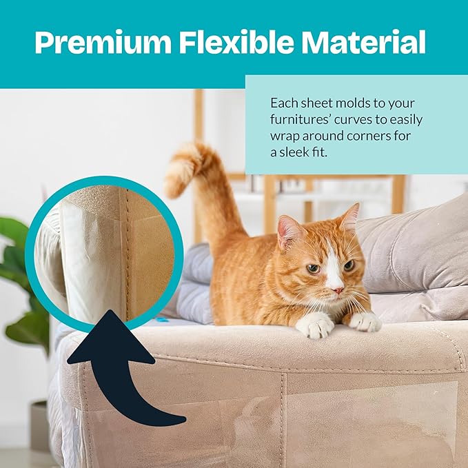 Reli. Cat Scratch Furniture Protector (7 Pack w/Pins) XL | Cat Couch Protector from Claws | Clear Plastic Anti Scratch Furniture Shield for Couch Corner, Sofa