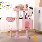 Small Cat Tree Pink Cat Tower with 32 Inches Scratching Post with Cats Condo House, Cozy Hammock and Removable Top Bed and Dangling Ball for Indoor Cats-34” Pink