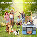 Portable Pet Playpen Cat Cages Indoor， 35.4" L x 27.6" W x 23.6" H Collapsible Dog Crates Made of 600D Oxford Material Tent Kennel Playpen for Dogs Cat and Rabbit Travel Dog Playpen Indoor (L, Blue)