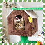 KAMABOKO Christmas Cat Tree Cat Tower with Cat Condos, 68.9" Multi-Level Top Perches, Sisal Ramp Scratching Posts, Cozy Basket, Hammocks, Large Cats Pet Activity Structure