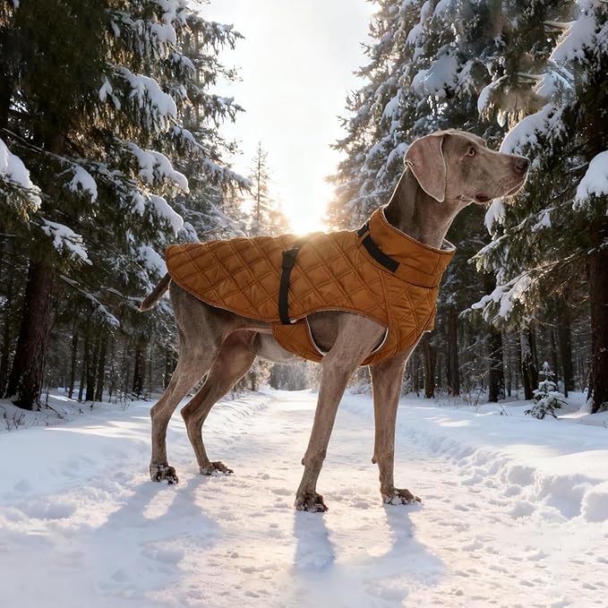 Kuoser Dog Coat Warm Fleece Lining Turtleneck Dog Jacket with Harness Built-in, Adjustable Windproof Cold Weather Coats with Quick Release Buckle Pet Winter Snowsuit for Small Dogs, Khaki S