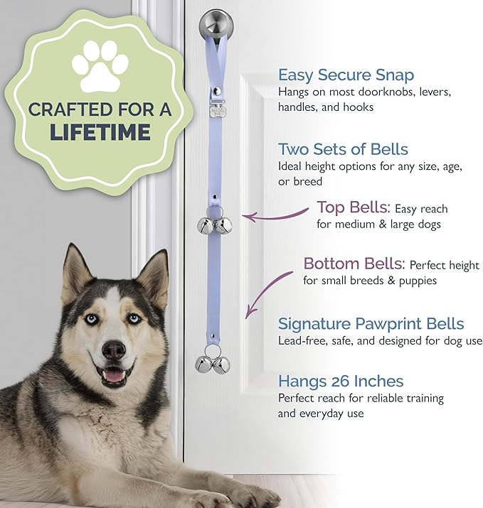 PoochieBells Dog Door Bells for Potty Training, Quick & Easy Puppy Potty Training Method Included, Handcrafted in USA with Loud, Paw-Safe Bells, Wisteria