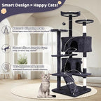 54" Cat Tree, Cat Tower for Indoor Cats, Cat Jumping Platform & Cat Scratching Post, Cat Condo with Spacious Cat Bed Cave & Hidden Space, Dark Gray