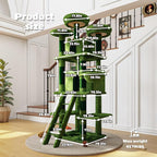 Large 70.87in Cat Tree with 2 Condos, 3 Perches & Hanging Hammock, Cat Tower with Short Plush & No Sharp Edges, Natural Sisal Scratching Areas, Safe & Stable for Multi-Cat Families (Green, 70.87in)