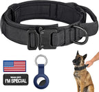 DAGANXI Tactical Dog Collar, Adjustable Military Training Nylon Dog Collar with Control Handle and Heavy Metal Buckle for Medium and Large Dogs, with Patches and Airtags Case (M, Black)