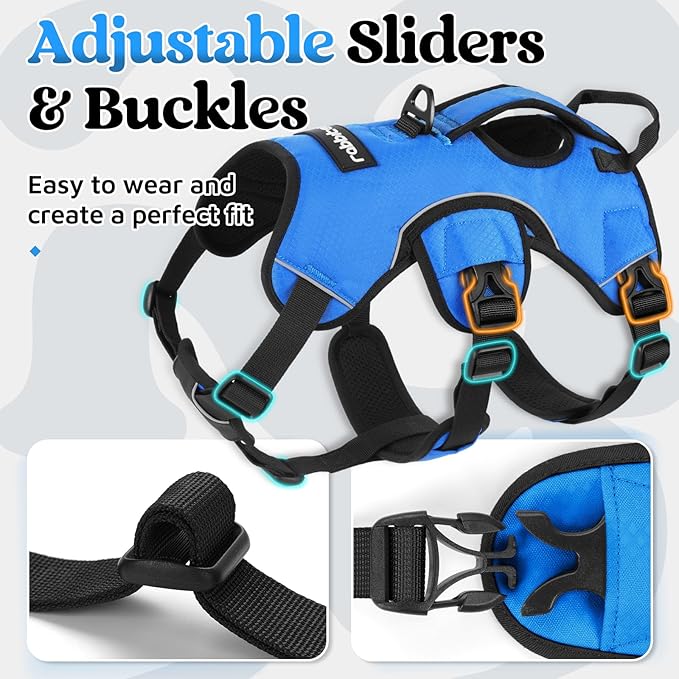 rabbitgoo Escape Proof Dog Harness, Soft Padded Full Body Pet Harness, Reflective Adjustable No Pull Vest with Lift Handle and Leash Clip for Large Dogs Walking Hiking Training, L, Blue