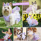 PETCARE Cute Dog Dress Clothes for Small Dogs Cats Girl Female Purple Plaid Bow Tie Dog Harness Dresses Leash Set with Pearls Bow Accessories Birthday Puppy Dress Shih Tzu Yorkies Chihuahua Outfits