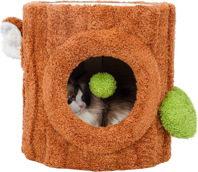 Bifanuo Cat Tree Tower, 14.7" Tall, Brown and Green, Multi-Level with Platforms, Condos, Scratching Posts, Light Brown