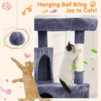 Cat Tree 36-Inch Cat Tower with Scratching Post Multi-Level Cats Condo with Ramp,Large Perch,Dangling Ball,Pet Play Tower for Kittens & Adult Cats(Dark Grey)