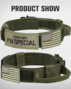 Joytale Tactical Dog Collar with Handle and Metal Buckle, Heavy Duty Padded Military Collar with 2 Patches for Training, Adjustable for Medium Dogs, ArmyGreen, M
