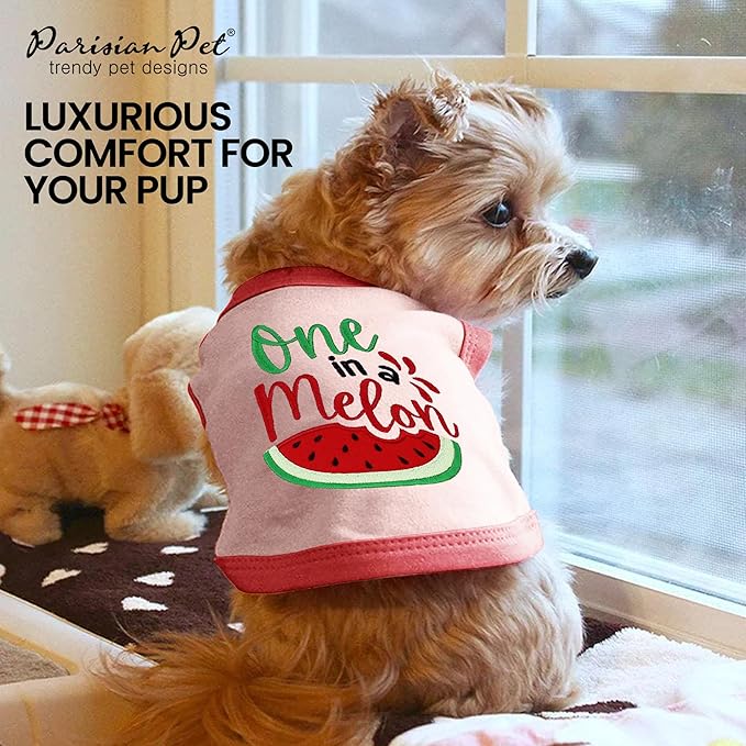 Parisian Pet Dog Shirt – 100% Cotton Shirts for Small Dogs – Pullover Sleeveless Puppy Vest – Breathable Cute Watermelon Pet Apparel – Pink Summer Dog Clothes - Stretchy T Shirts for Dogs