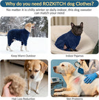 ROZKITCH Warm Dog Pajamas for Large Dogs, Windproof Full Coverage Pet Pjs, Soft Fleece Jacket with Full Coverage, Pullover Winter Coat with Super Warm Jump Suit Blue XXL