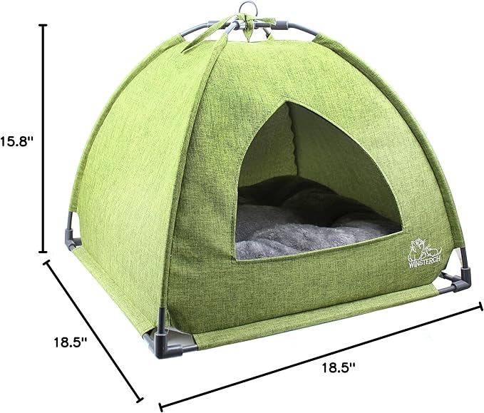 Winsterch Cat Bed Cave for Indoor Cats, Small Pet Tent Cave for Cats, Kittens, and Small Dogs, Warming Cat House with Removable Washable Cushion (18.5'‘ x 18.5’' x 15.8'', Green)