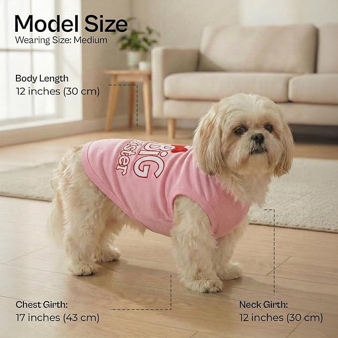 Parisian Pet Dog Shirt – 100% Cotton Shirts for Medium Dogs – Pink Sleeveless Puppy Clothes – Lightweight and Breathable Dog Apparel – Girl Big Sister Dogs Clothes - Stretchy Pet T Shirts