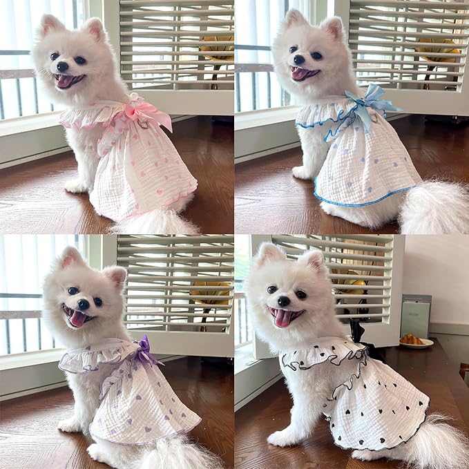TAPBULL Dog Dresses, Fashionable Pet Dog Clothes with Heart Design, Cute Cat Birthday Dress Outfit (Pink/Red/Blue/Purple/Black 5-Pack), Medium