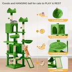 DWVO 75 in Multi-Level Cat Tower: Tall Cats Tree for Indoor Kittens, Pet Furniture with Kitty Condos, Top Perches, Sisal Ramp Scratching Posts, Cozy Basket, Hammocks, Green