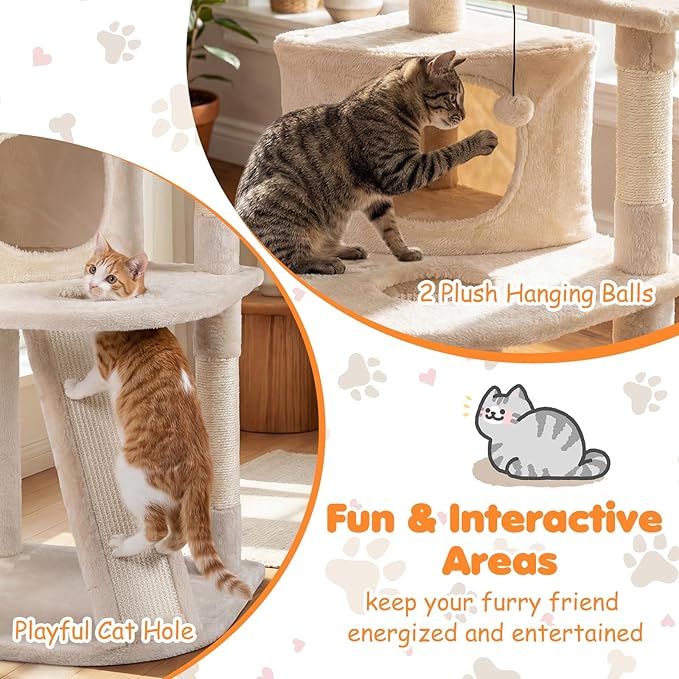 Tangkula Corner Cat Tree, Multi-Level Cat Tower with Top Perches & Cozy Condo, Natural Sisal Scratching Posts & Climbing Ladder, Playful Cat Hole & Hanging Balls, Kitty Climbing Play Center (Beige)